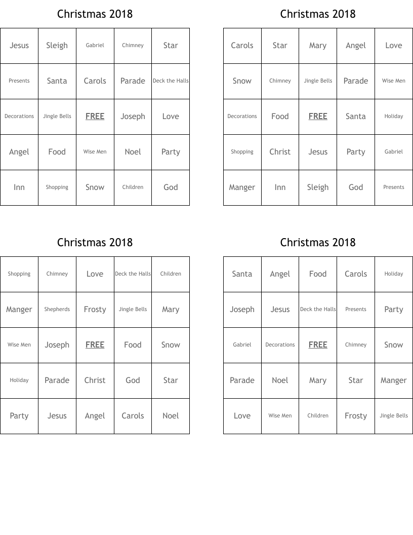Christmas 2018 Bingo Cards
