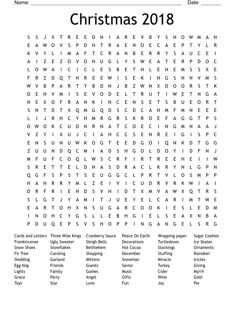 Christmas 2018  Word Search