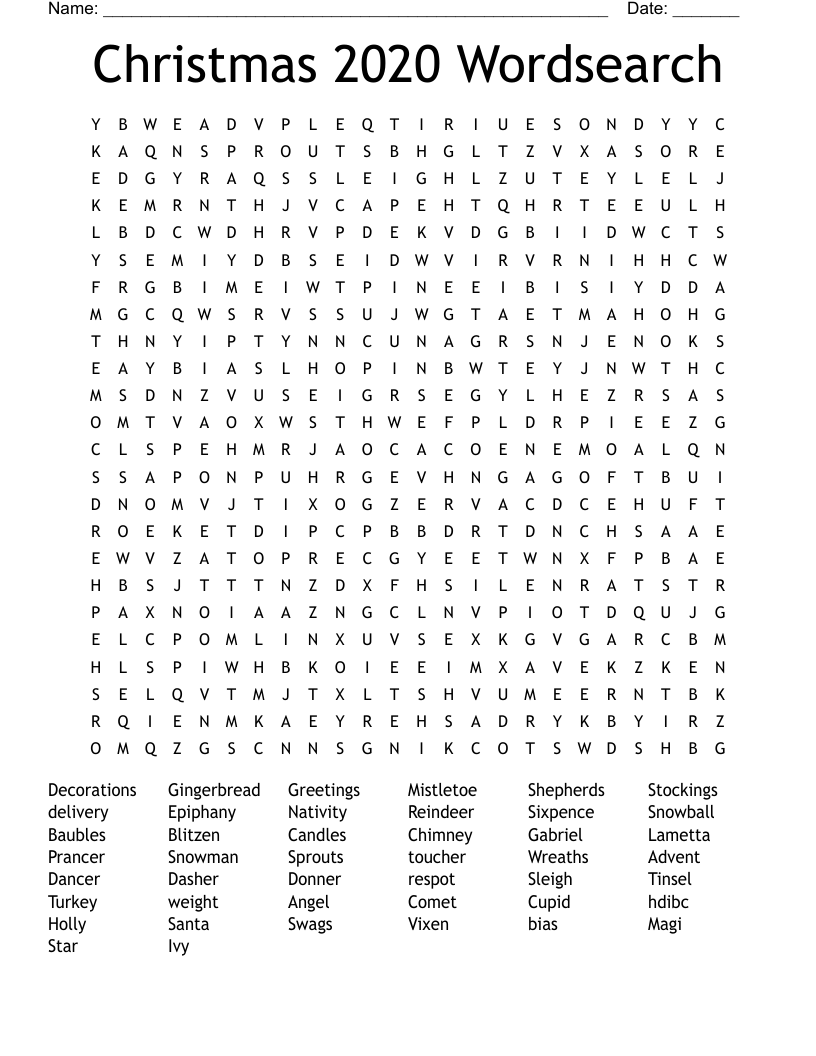 Christmas 2020 Wordsearch