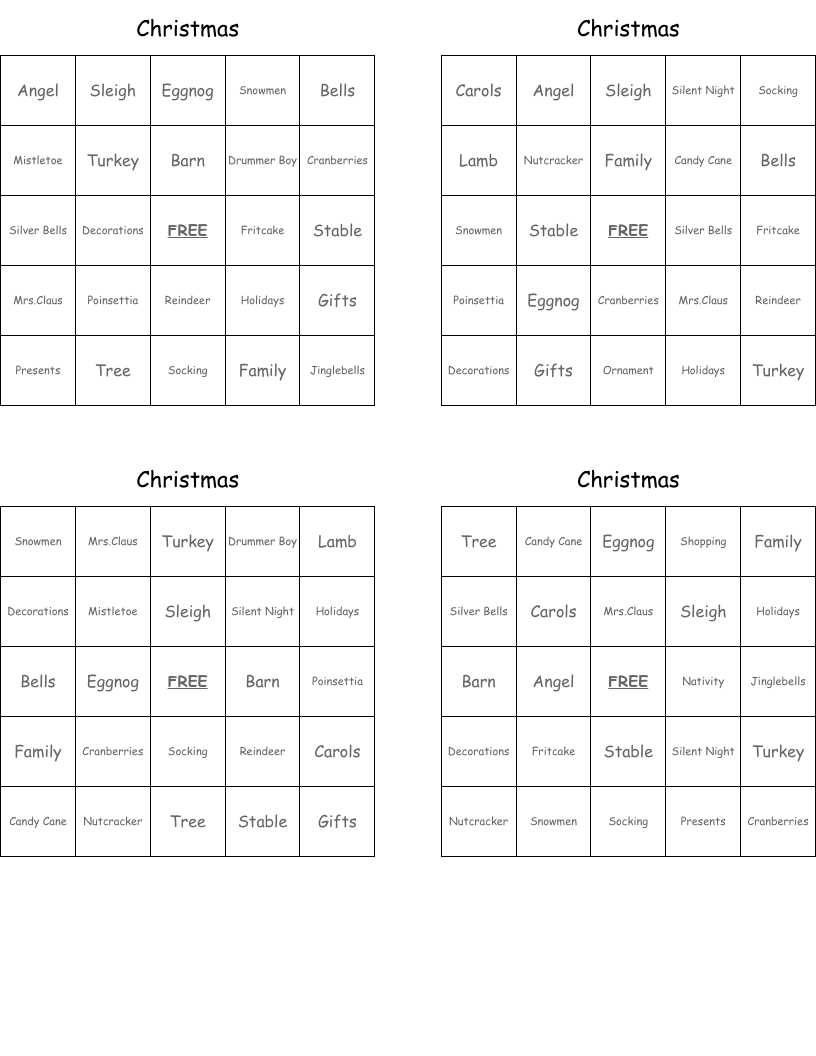 Christmas Bingo Cards
