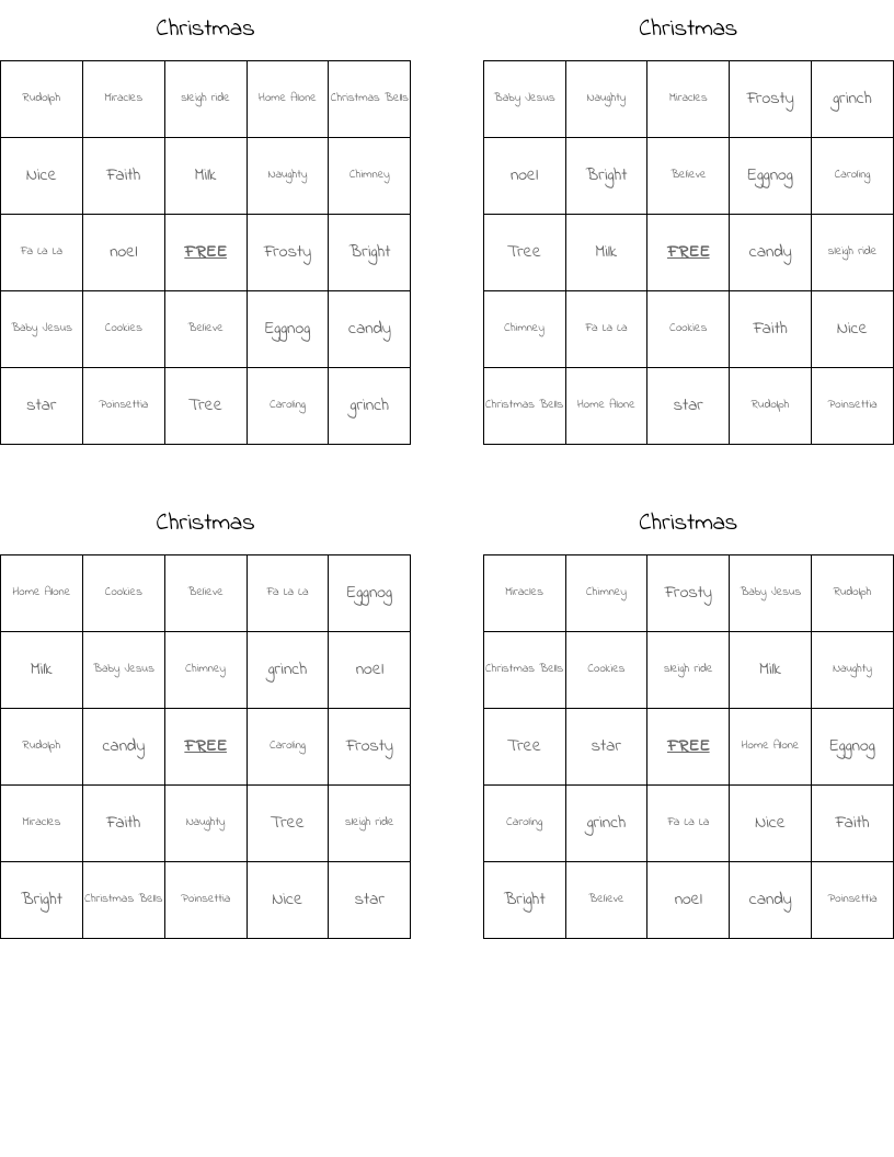 Christmas Bingo Cards