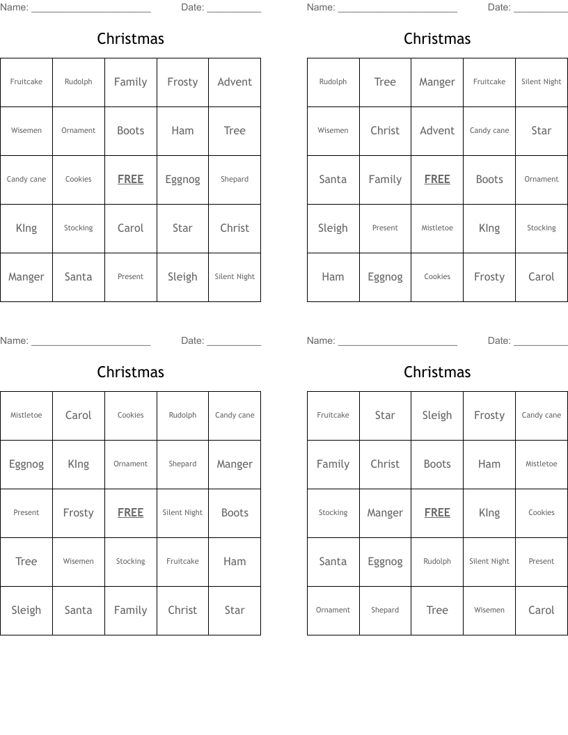 Christmas Bingo Cards