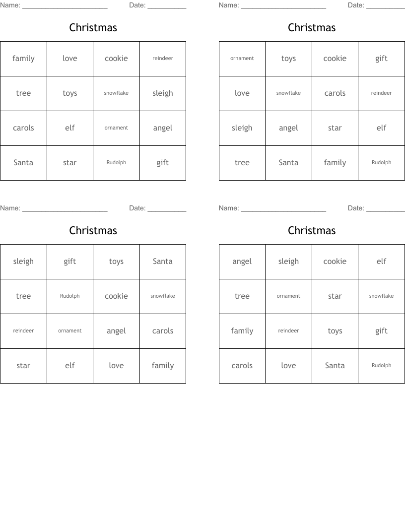 Christmas Bingo Cards