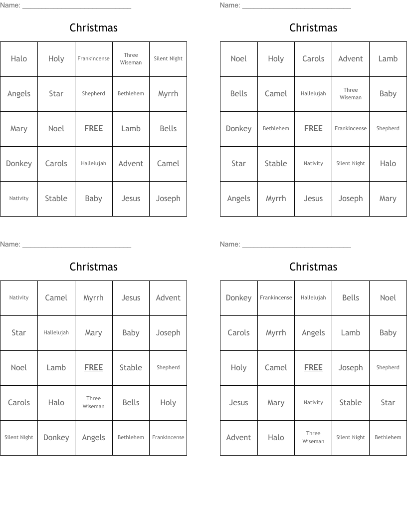 Christmas Bingo Cards