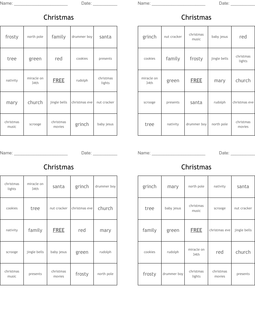 Christmas Bingo Cards