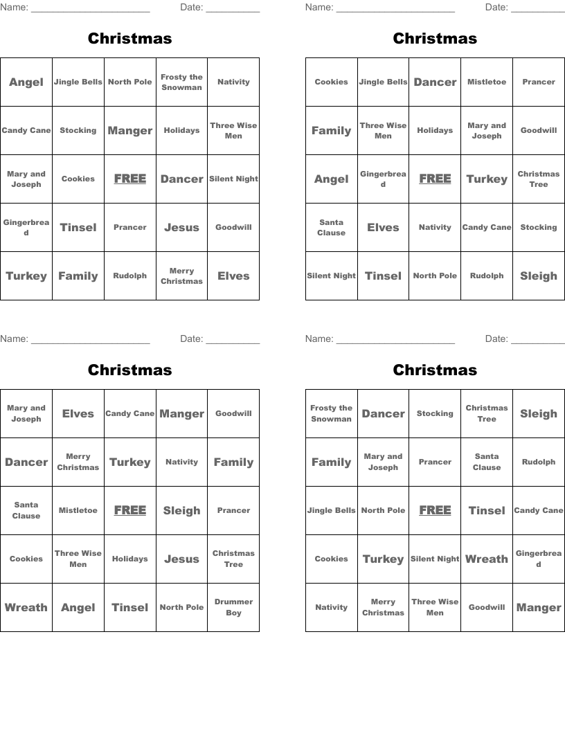 Christmas Bingo Cards