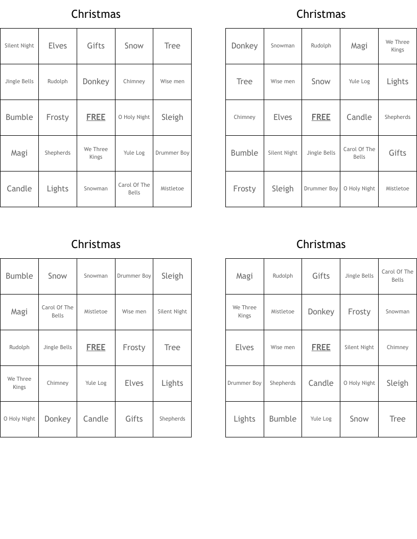 Christmas Bingo Cards