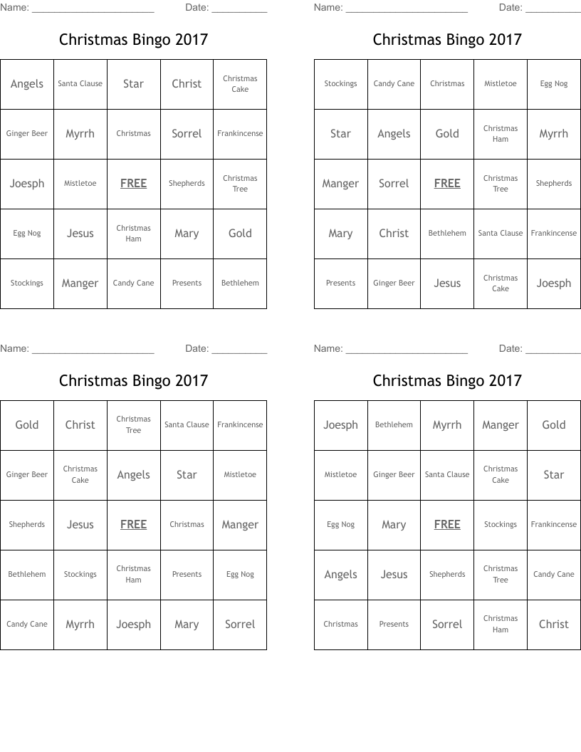 Christmas Bingo 2017