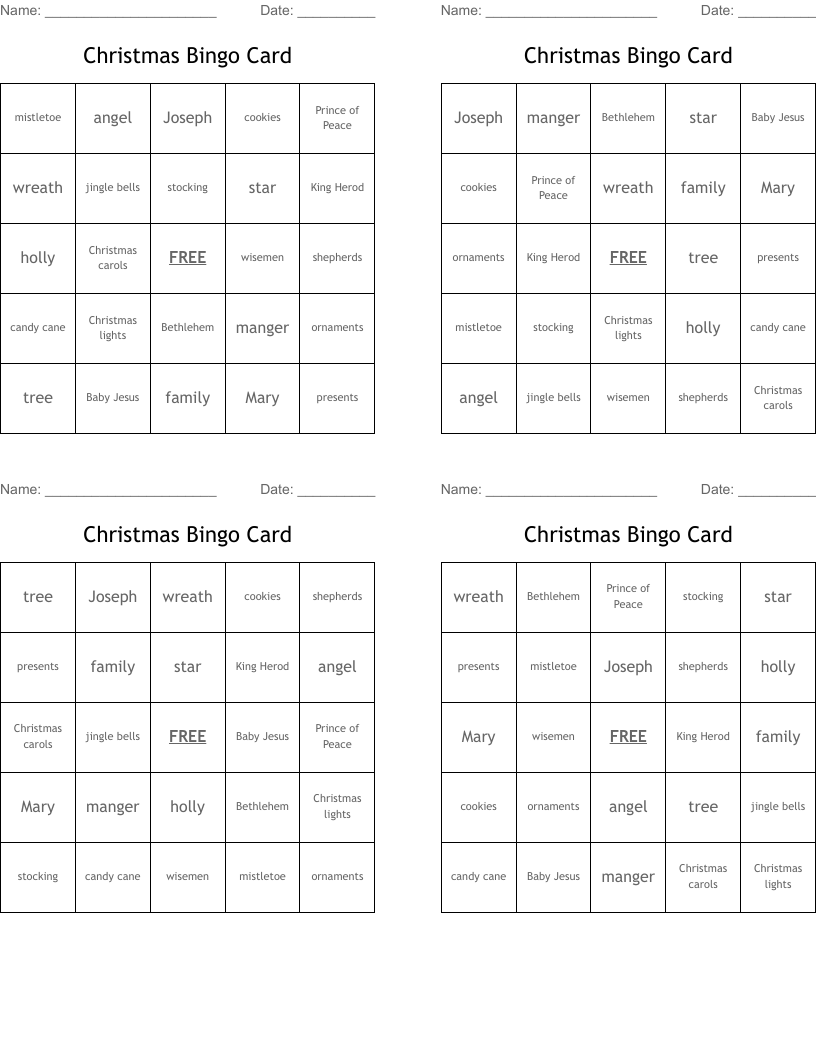 Christmas Bingo Card
