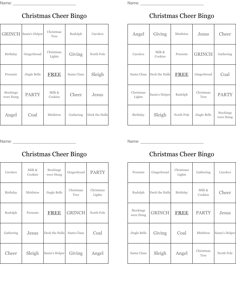 Christmas Cheer Bingo