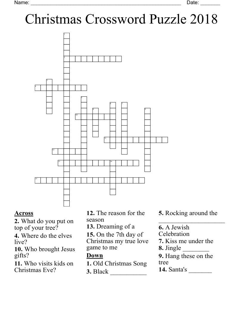 Christmas Crossword Puzzle 2018 WordMint