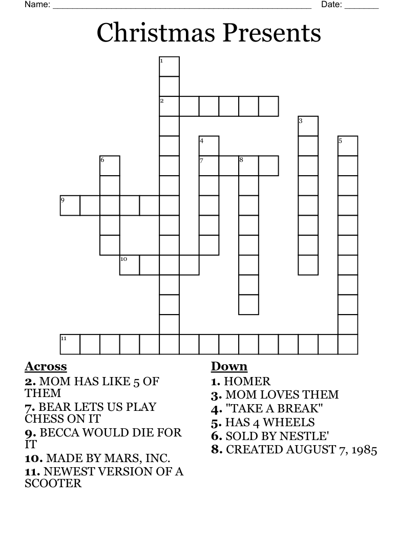 Christmas Presents Crossword WordMint