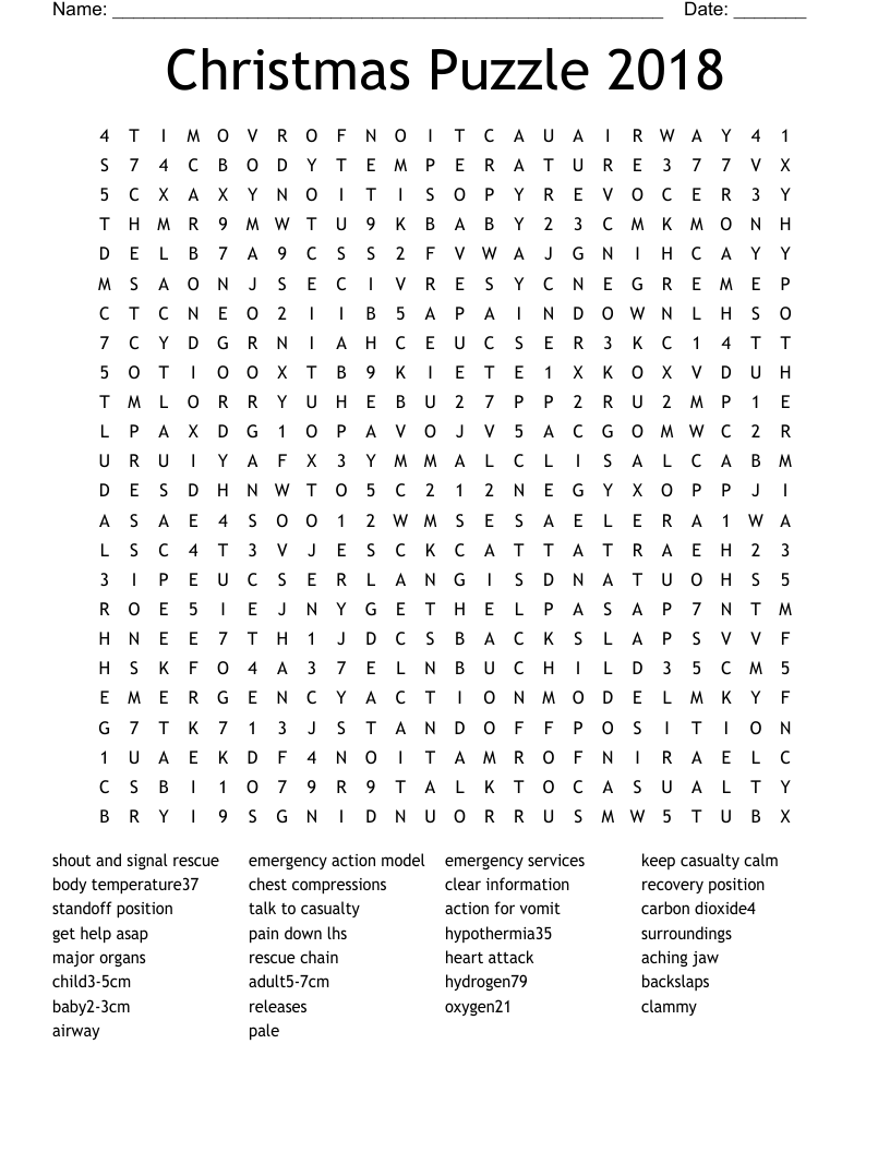 Christmas Puzzle 2018 Word Search