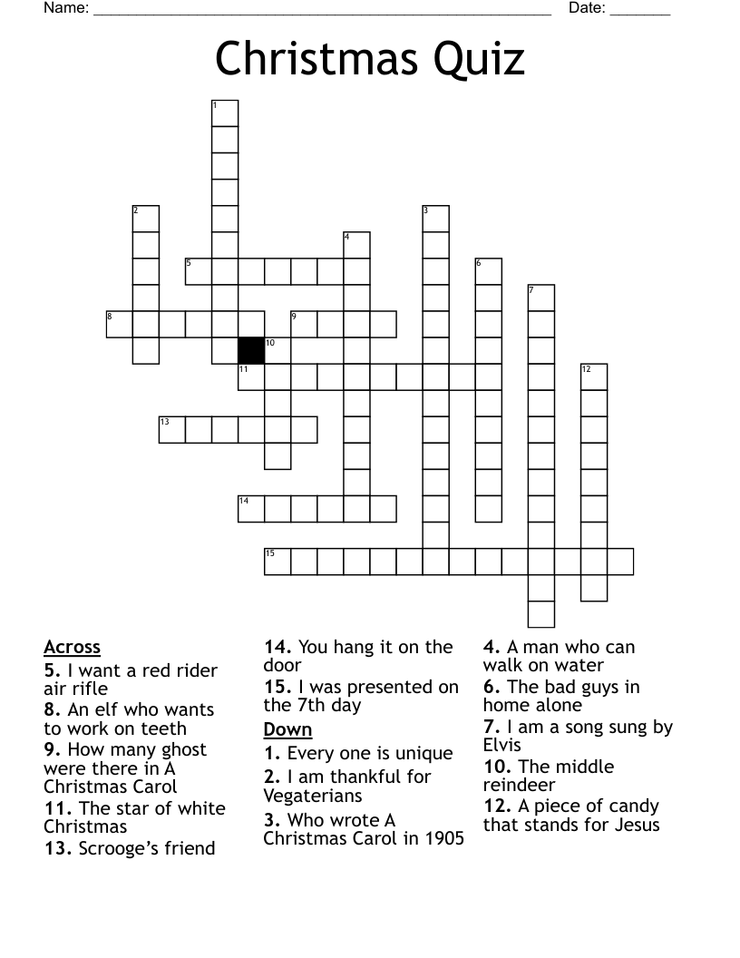 Christmas Quiz Crossword