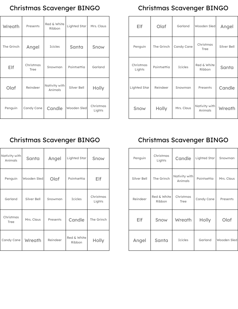 Christmas Scavenger BINGO