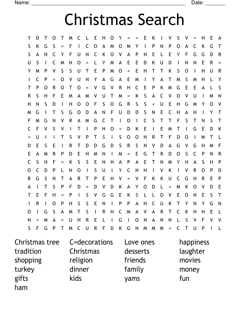 Christmas Search Word Search