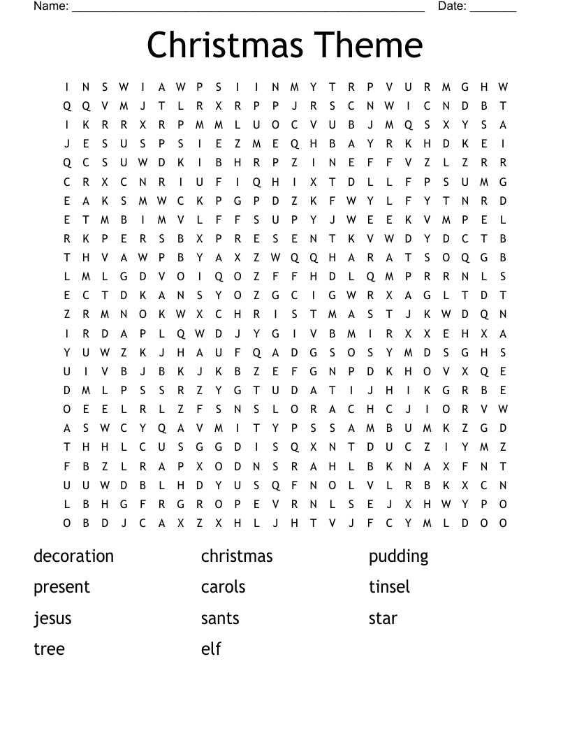 Christmas Theme Word Search