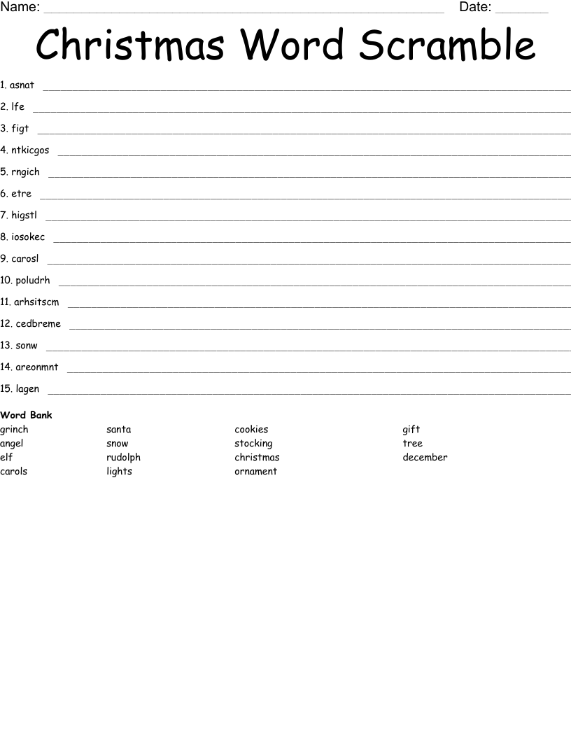 Christmas Word Scramble