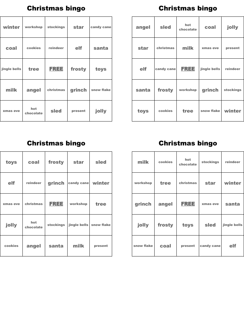 Christmas bingo 