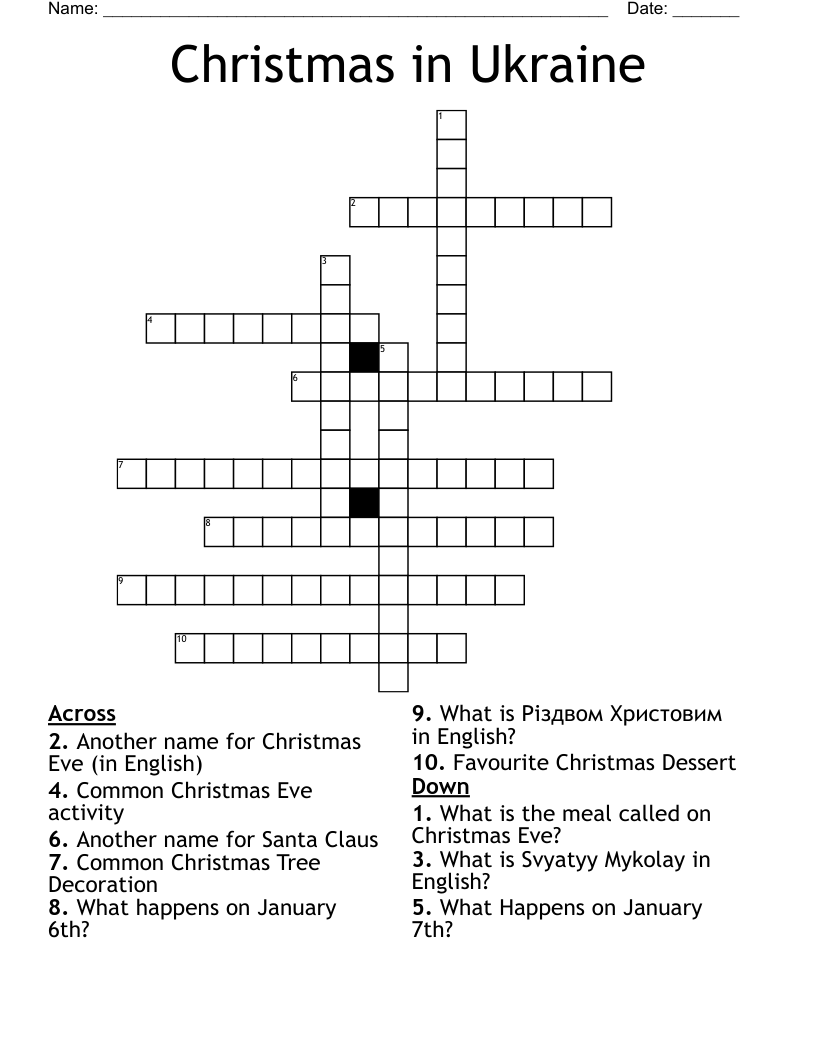 Christmas in Ukraine Crossword