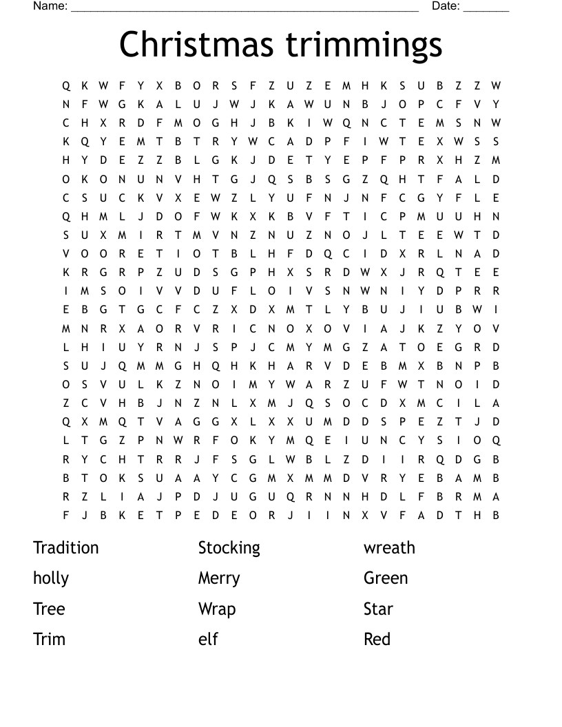Christmas trimmings Word Search