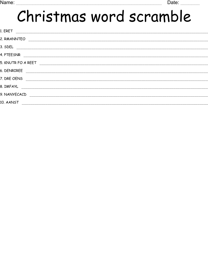 Christmas word scramble WordMint