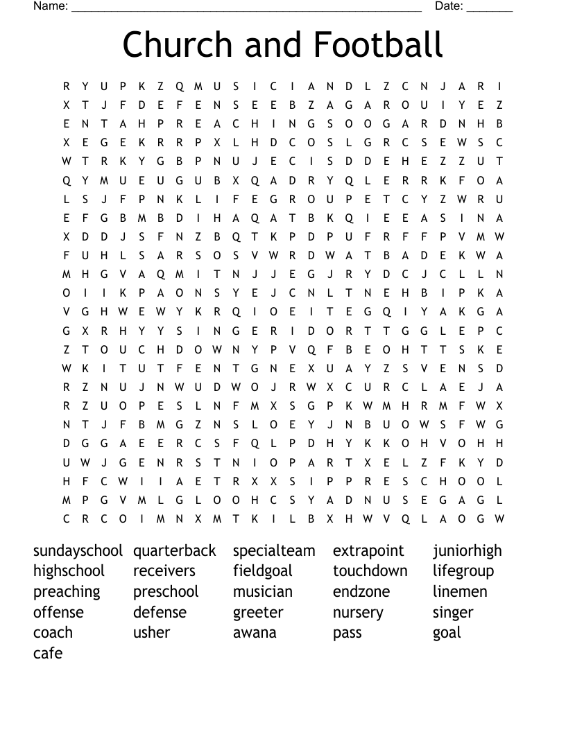 Church and Football Word Search