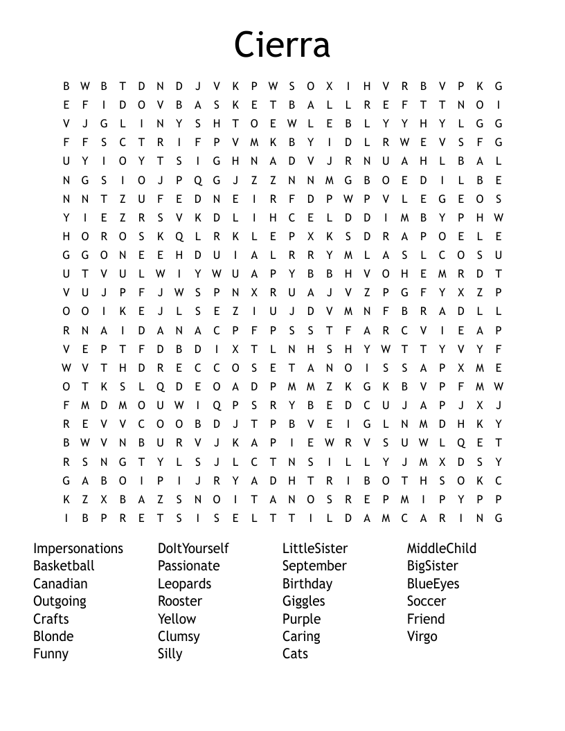Cierra Word Search