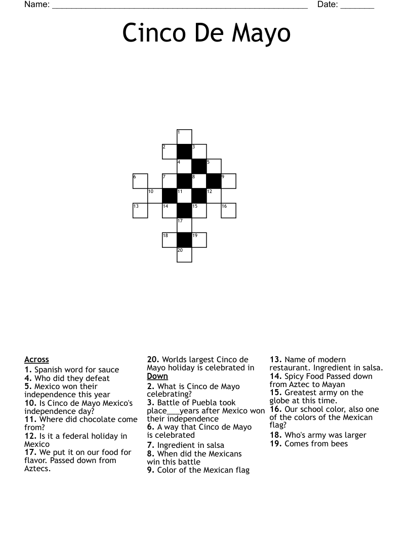 Cinco De Mayo Crossword WordMint