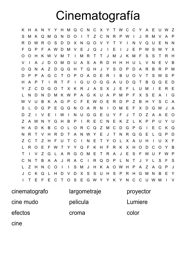 Cinematografía  Word Search