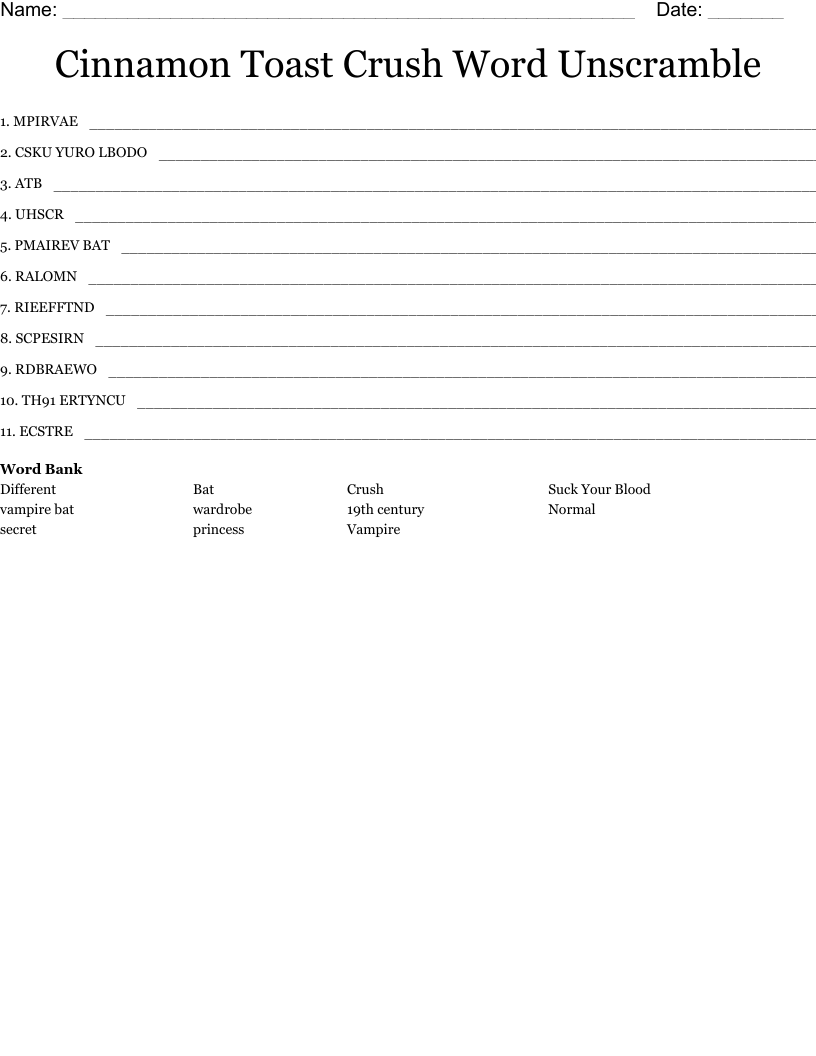 Cinnamon Toast Crush Word Unscramble WordMint