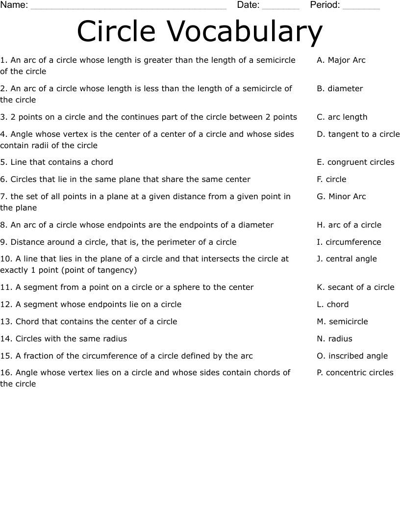 Circle Vocabulary Worksheet - WordMint