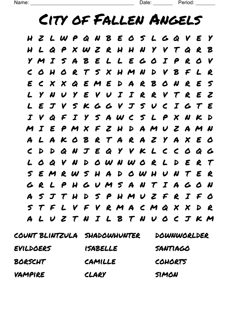 City of Fallen Angels Word Search