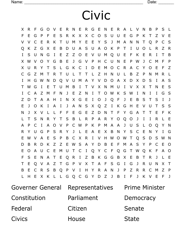 Grade 7 Civics And Citizenship Word Search WordMint