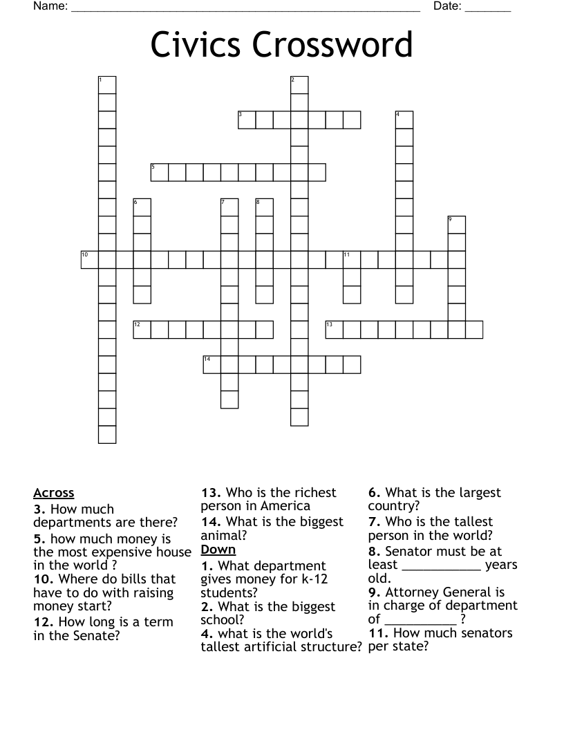 Civics Crossword