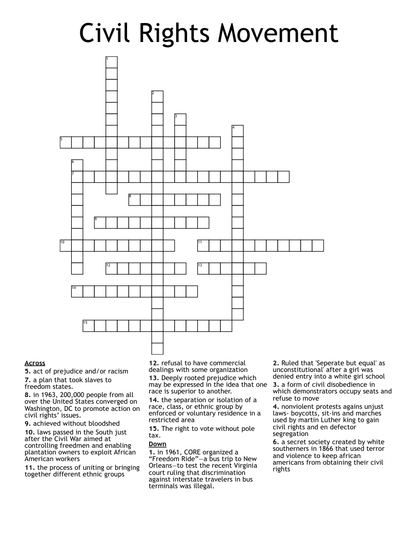 Civil Rights Movement Crossword WordMint