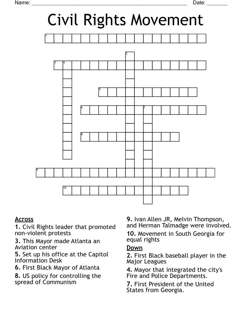 Civil Rights Crossword Puzzle WordMint
