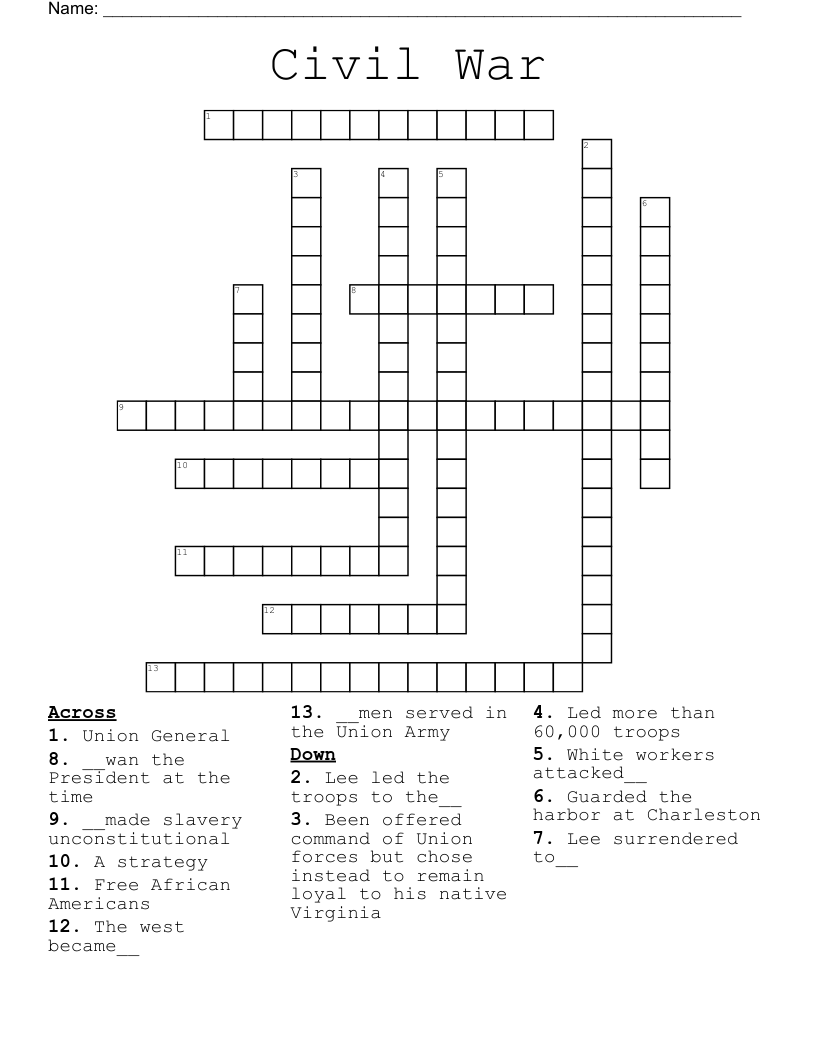 Civil War Crossword