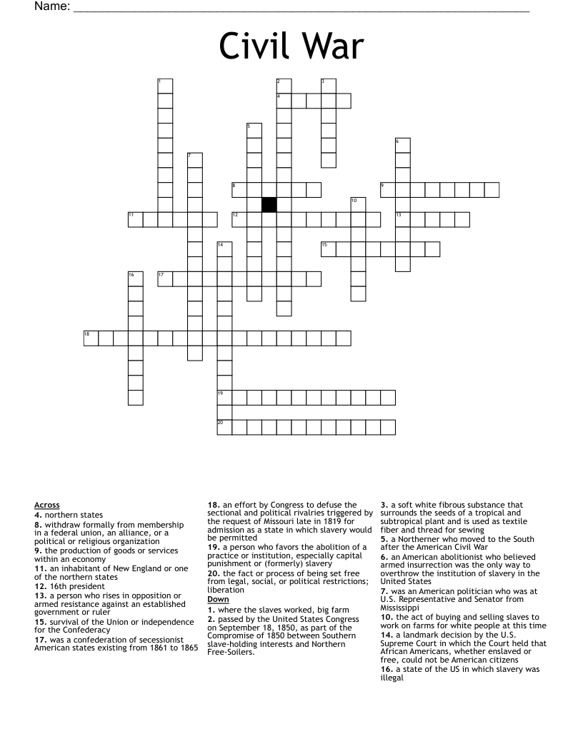 Civil War Crossword