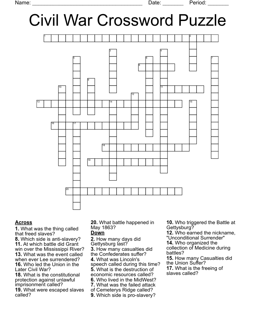 Civil War Crossword Puzzle