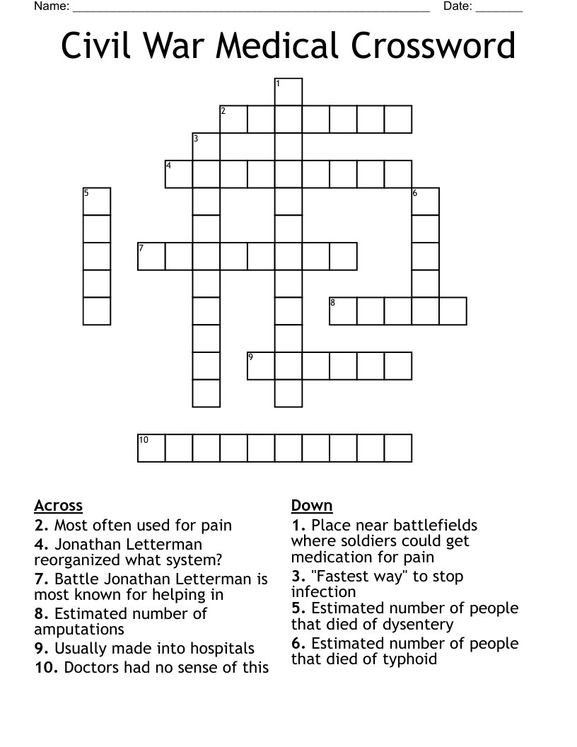 Civil War Medical Crossword