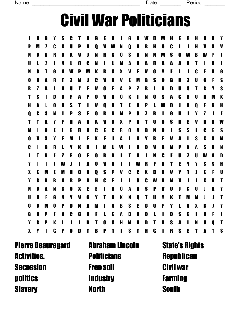 Civil War Politicians   Word Search