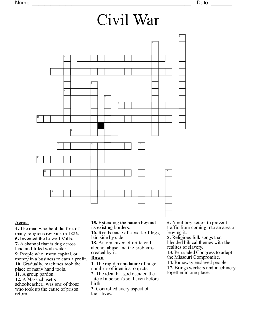 Civil War  Crossword