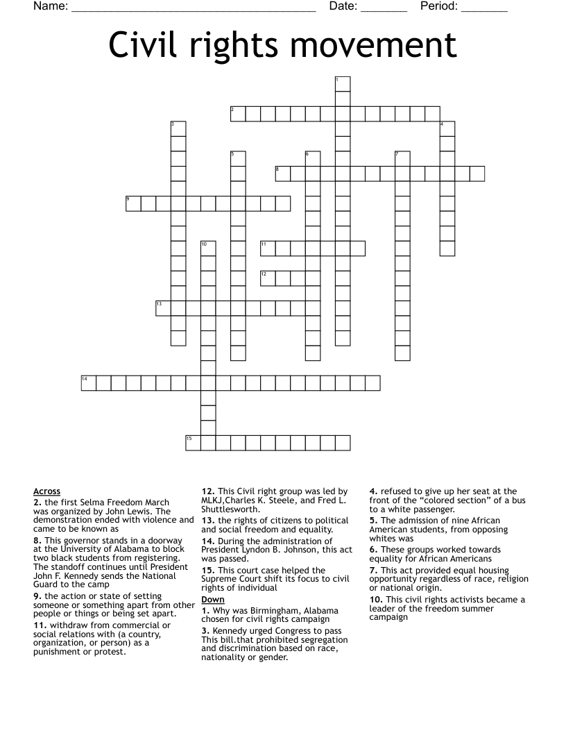 Civil Rights Crossword Puzzle