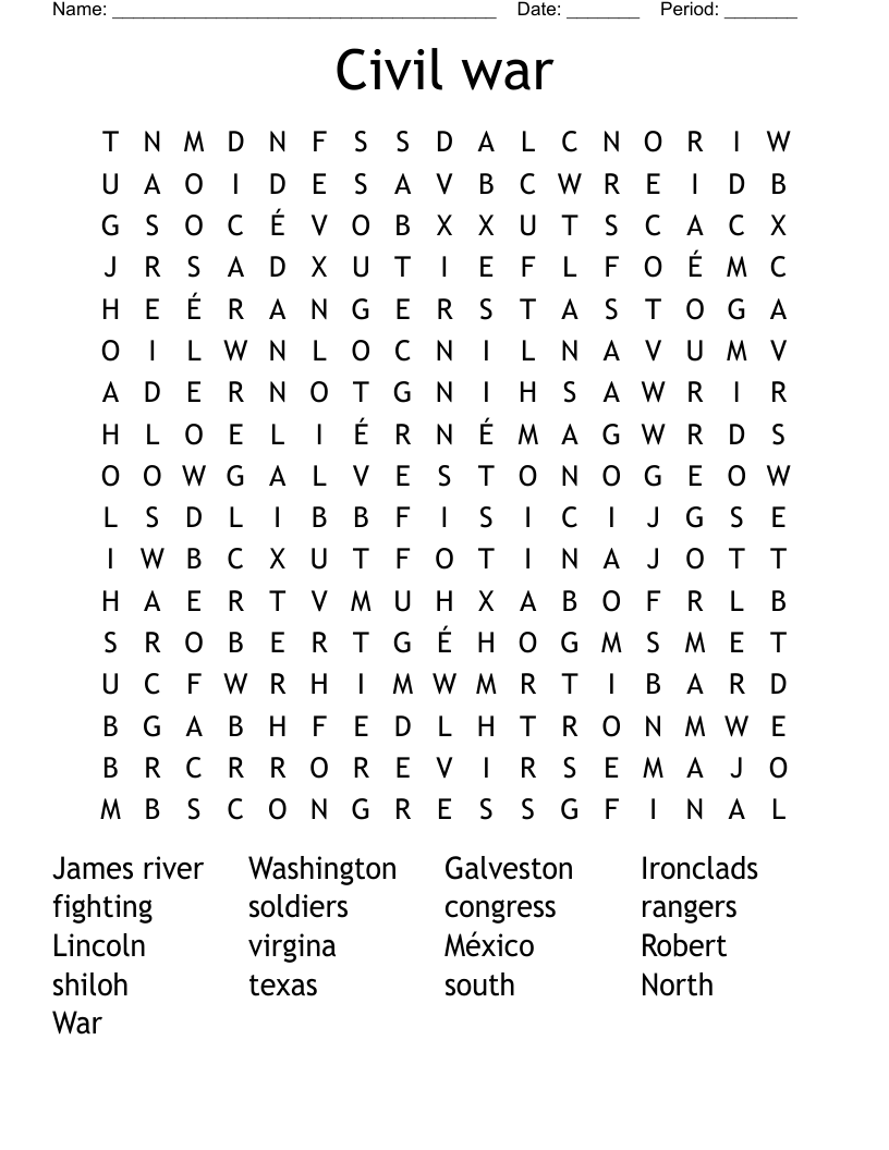 Civil war  Word Search