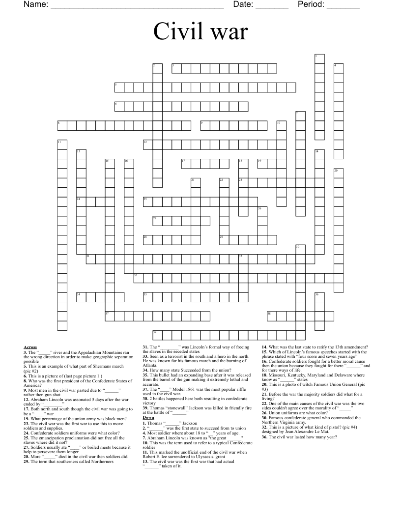 Civil war  Crossword