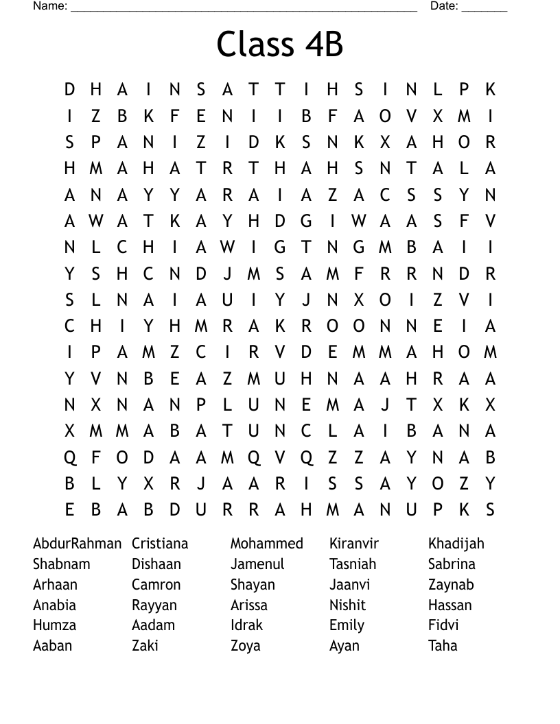 Class 4B Word Search