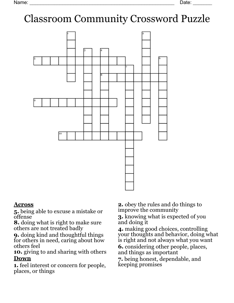 Classroom Community Crossword Puzzle WordMint