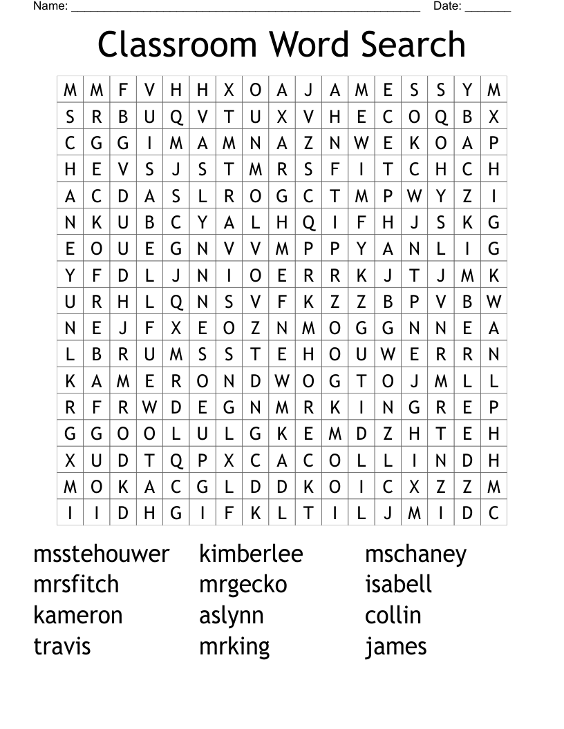 Classroom Word Search WordMint