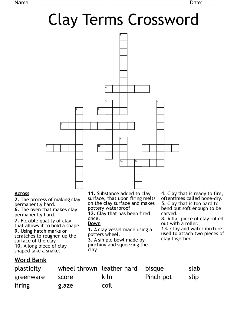 Clay Terms Crossword WordMint